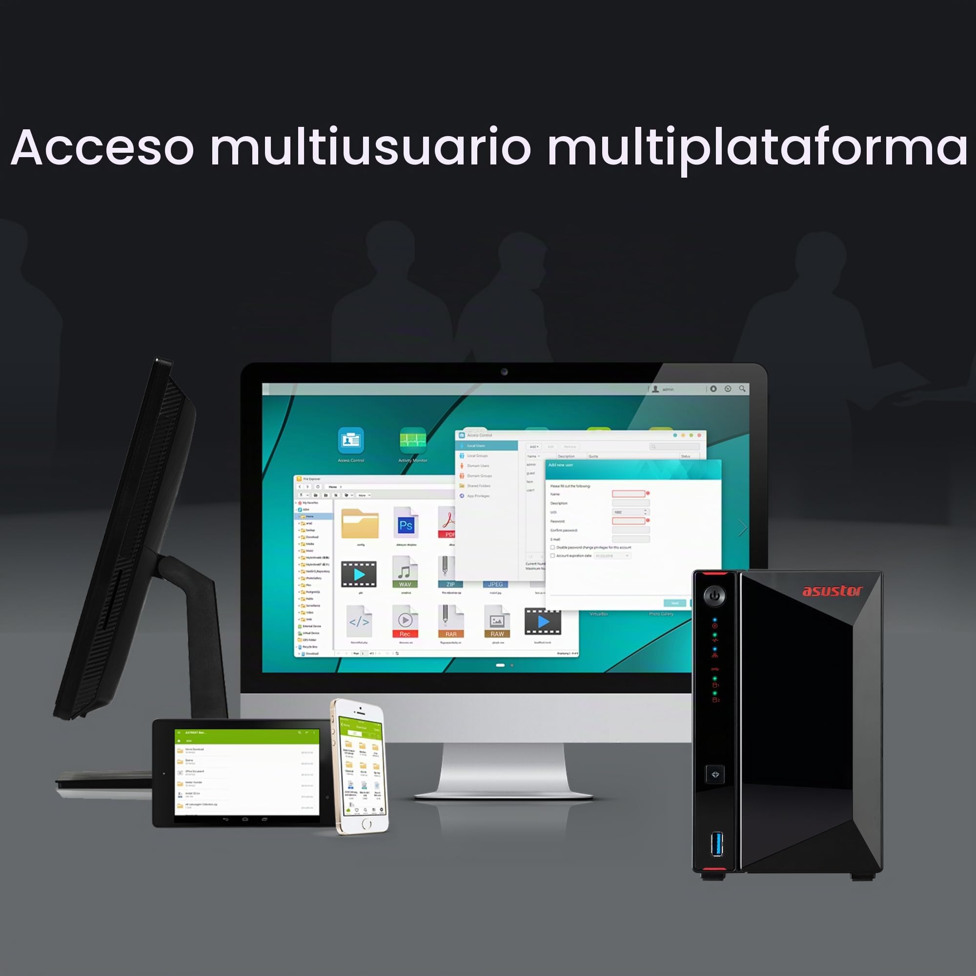 Asustor AS5402T Nimbustor 2 Gen2 - Almacenamiento NAS de 2 Bahías, Cuatro Núcleos a 2,0GHz CPU, 4 Ranuras M.2 SSD NVMe, Doble Puerto de 2,5GbE, 4GB de RAM DDR4, Network Attached Storage (Sin Discos)