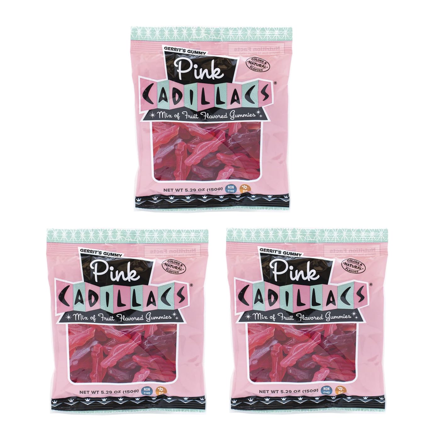 Gerrit's Gummy Pink Cadillacs Pack of 6 (5.29 oz Bag) Chewy Fruit-Flavored Fun in a Bulk King of Sweets Bag