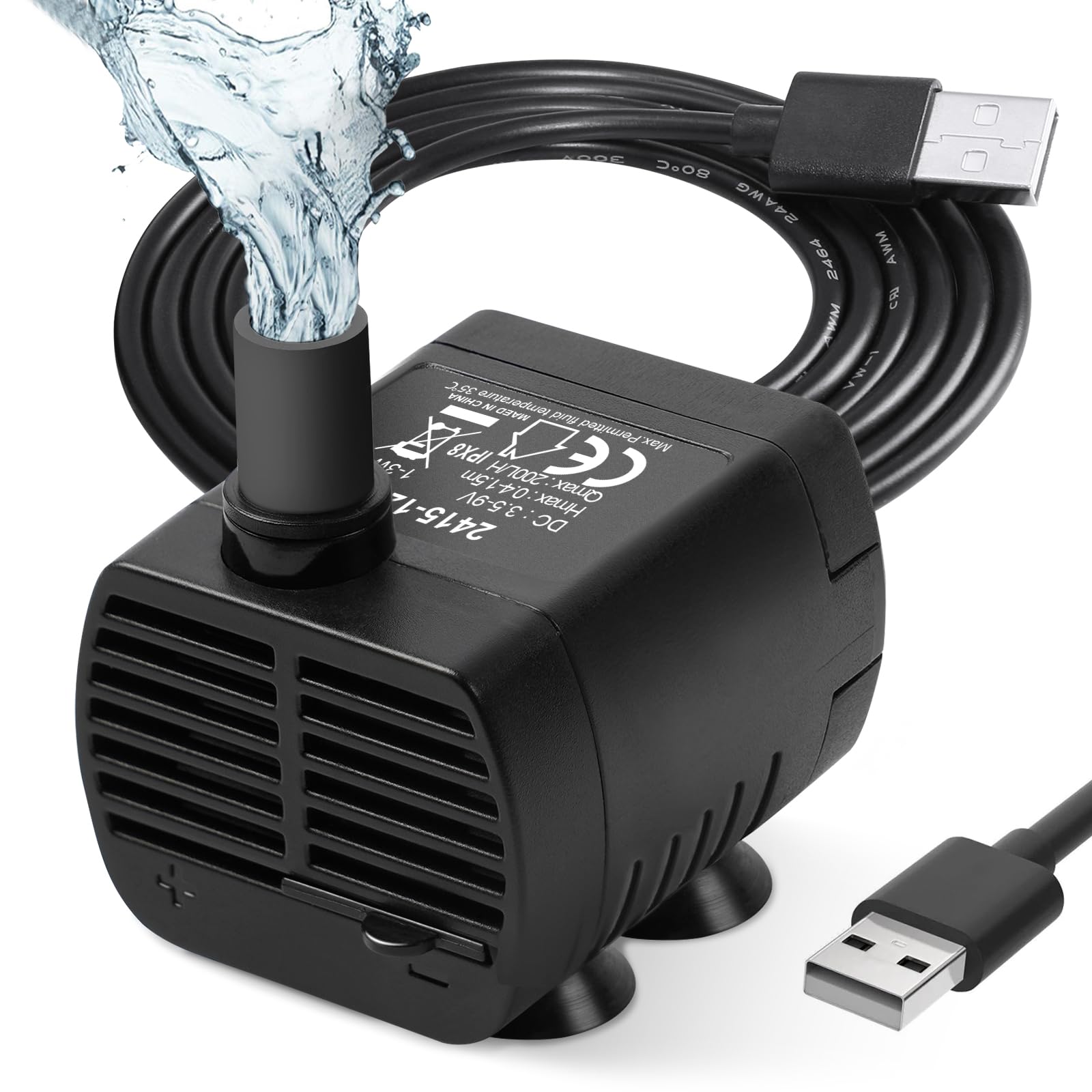 flintronic Submersible Water Pump, 200L/H USB Water Pump for Aquarium, Fish Tank, Statuary and Hydroponics DC 3.5-9V 1-3W(0.4-1.5m) #1 Black/Side Suction Cupflintronic Submersible Water Pump, 200L/H USB…