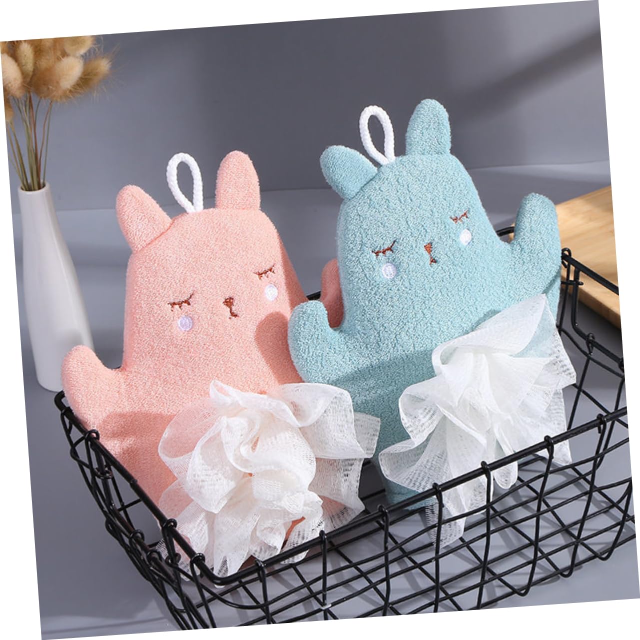 Guanto da Bagno Esfoliante Bunny 3 Pezzi in Fine Fiber Pe | Doppia Faccia, Polsini Elastici, Texture Morbida e Delicata, Facile da Pulire
