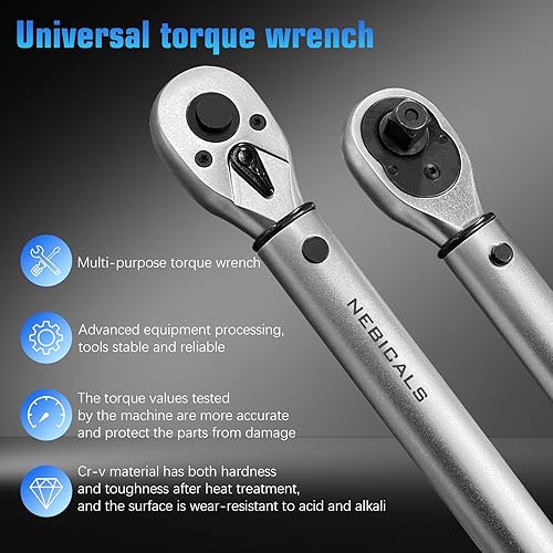 Miniatura 6 de NEBICALS Llave dinamométrica de clic de 72 dientes de 38 pulgadas de 100 ftlb de 10-100 pies15-135N.m de alta precisión para automóviles y