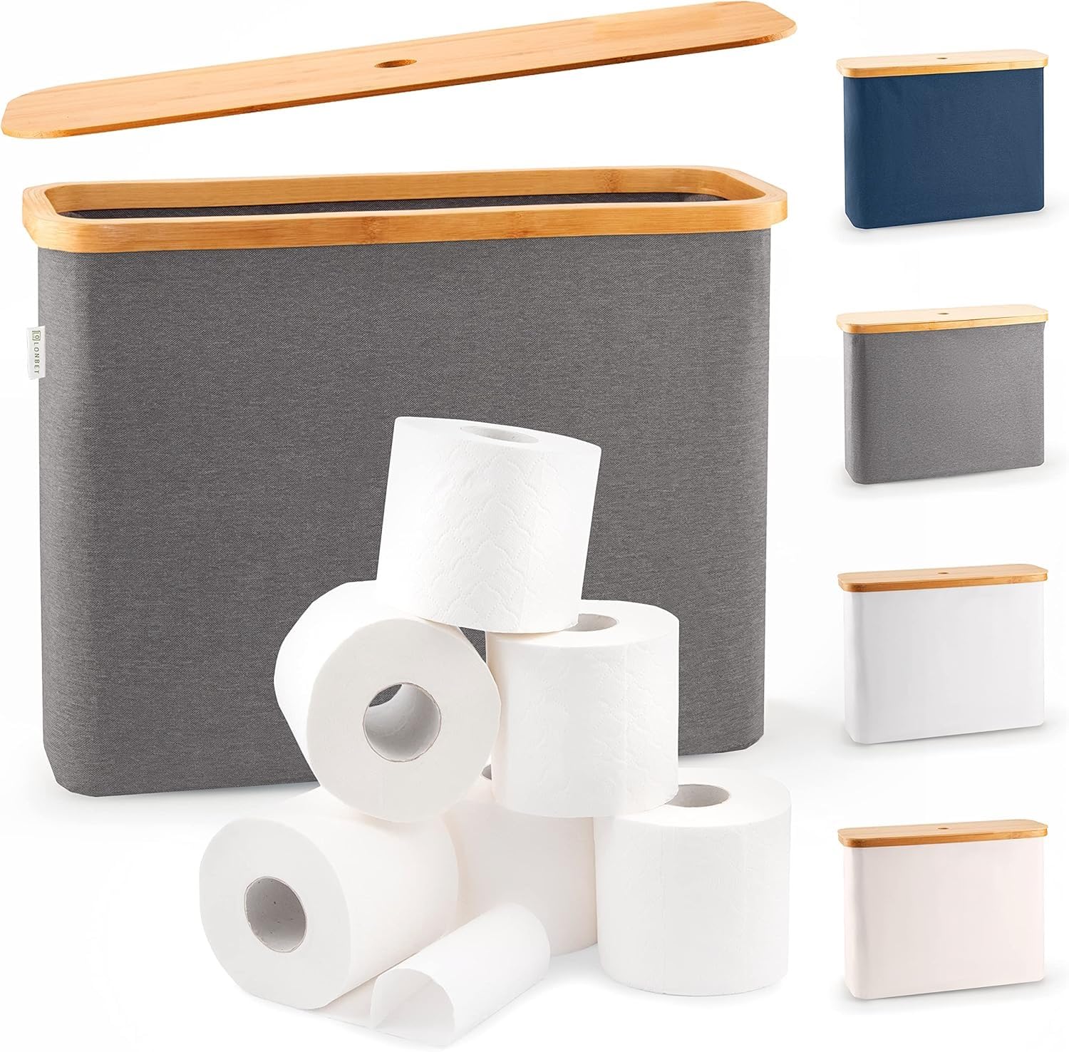 Lonbet - Cestino per Carta Igienica Grigio- Porta Carta Igienica – Organizer Bagno - Cestino Portaoggetti di Bambù, Cestino Bagno Porta Carta Igienica, Organizer per Accessori Bagno