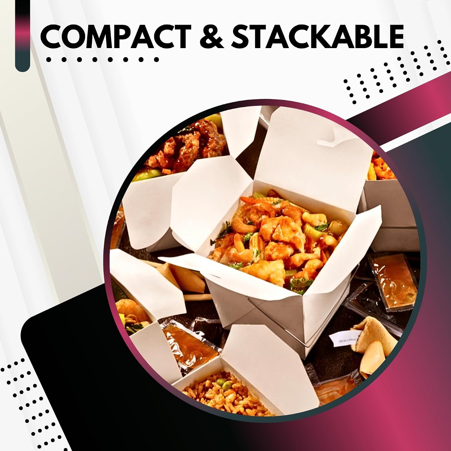 Green Direct Chinese Take Out Food Container with Metal Wire Handle White Take out Party Favor Boxes with Easy Flap Closing Cover Pack of 40 (32 oz)