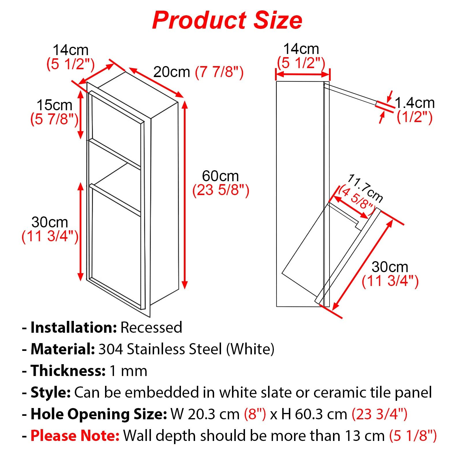 Vibeo Portarrollos Empotrable Portarrollos de Papel Higiénico Empotrado con Papelera, Nicho de Pared Empotrado Revestible con Azulejos, Organizador de Baño Empotrado