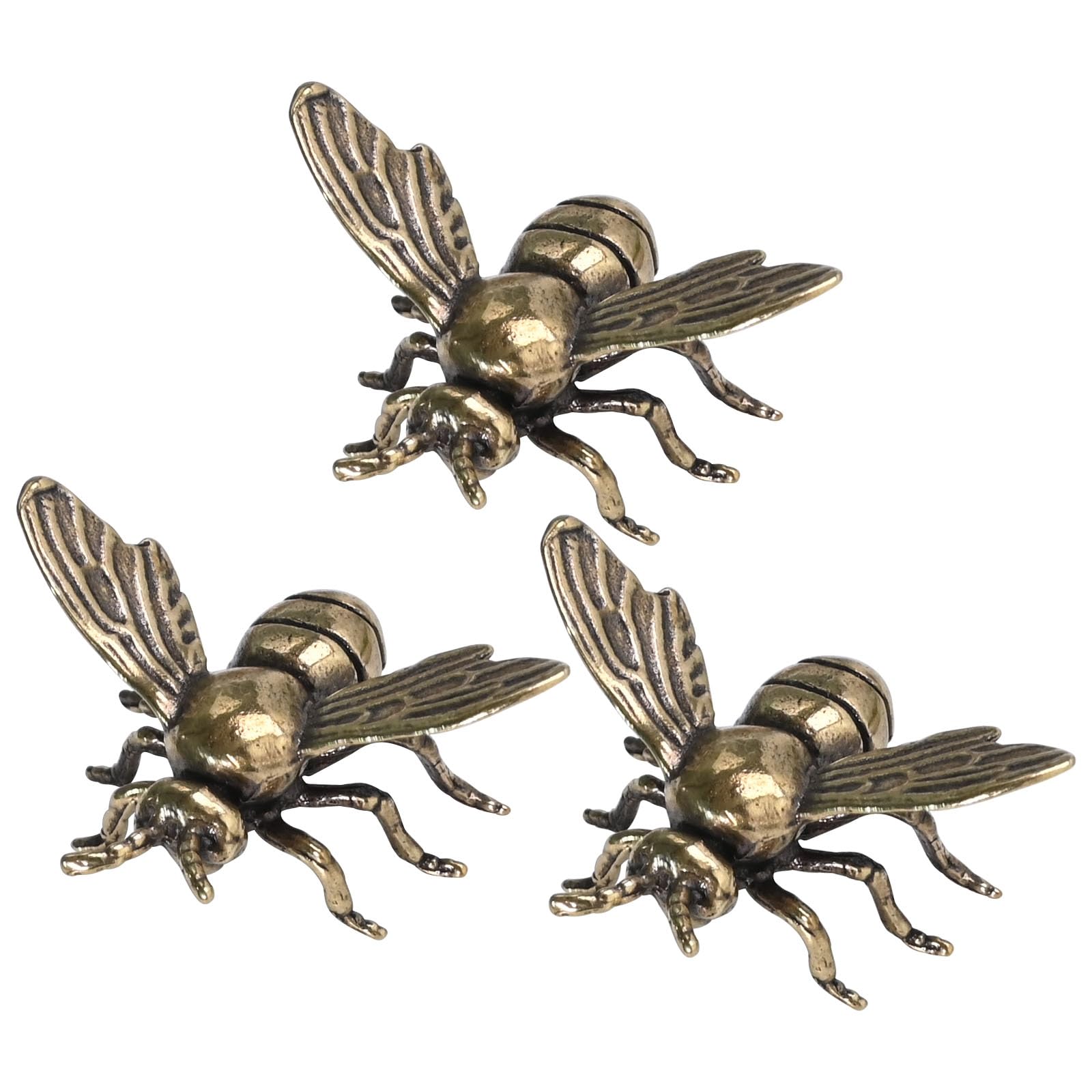 3pcs Vintage Brass Bee Statues Craft Small Bee Decorative Brass Animal Ornament for Home Decor Wall Art Gift