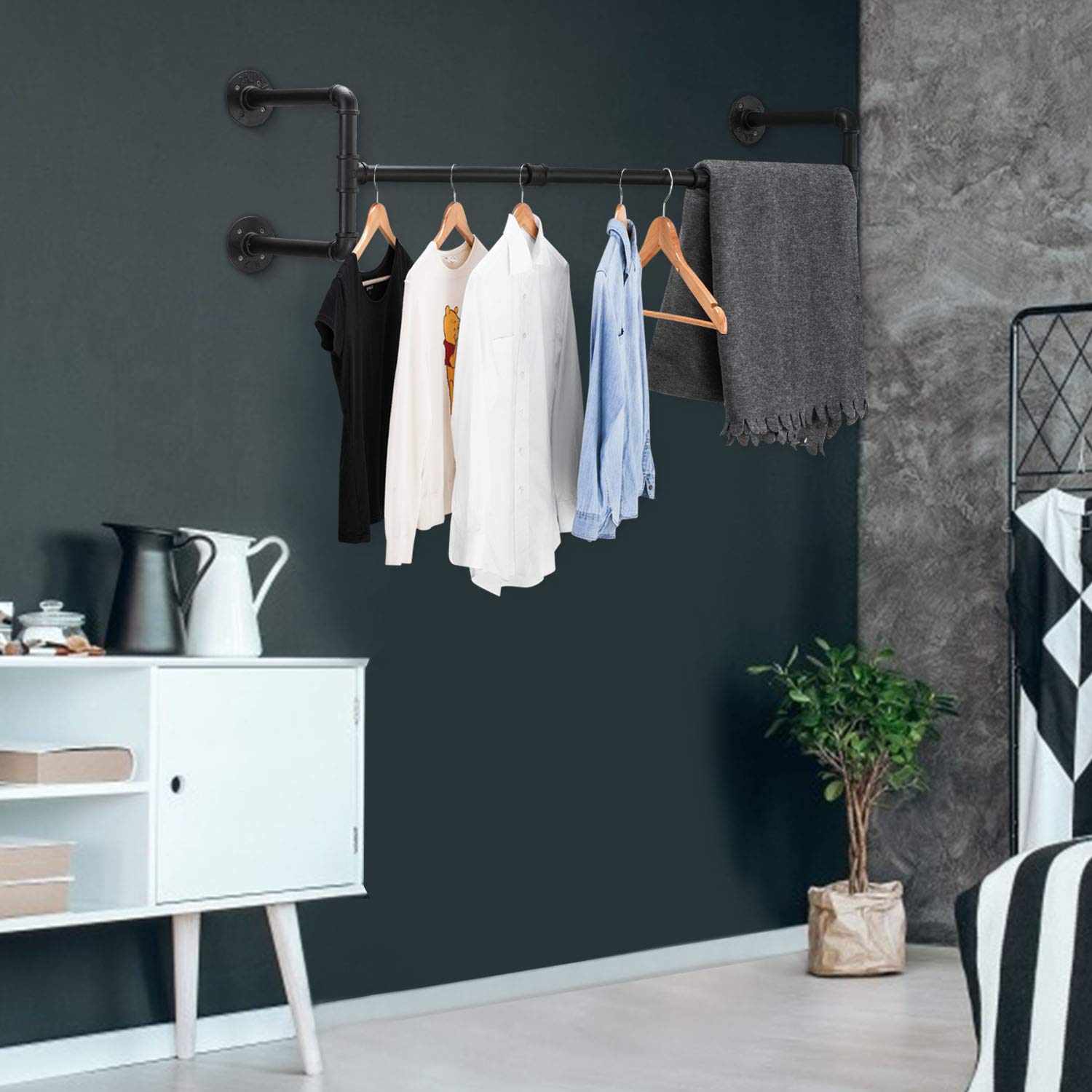 Industrial Pipe Clothing Rack Wall Mounted, Elibbren Vintage Retail