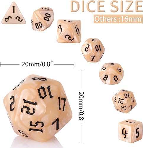 Miniatura 2 de Juego de 7 dados poliédricos DND, D&D rellenos con grano de perla beige para juegos de rol como juegos de mesa DND RPG MTG (perla beige)