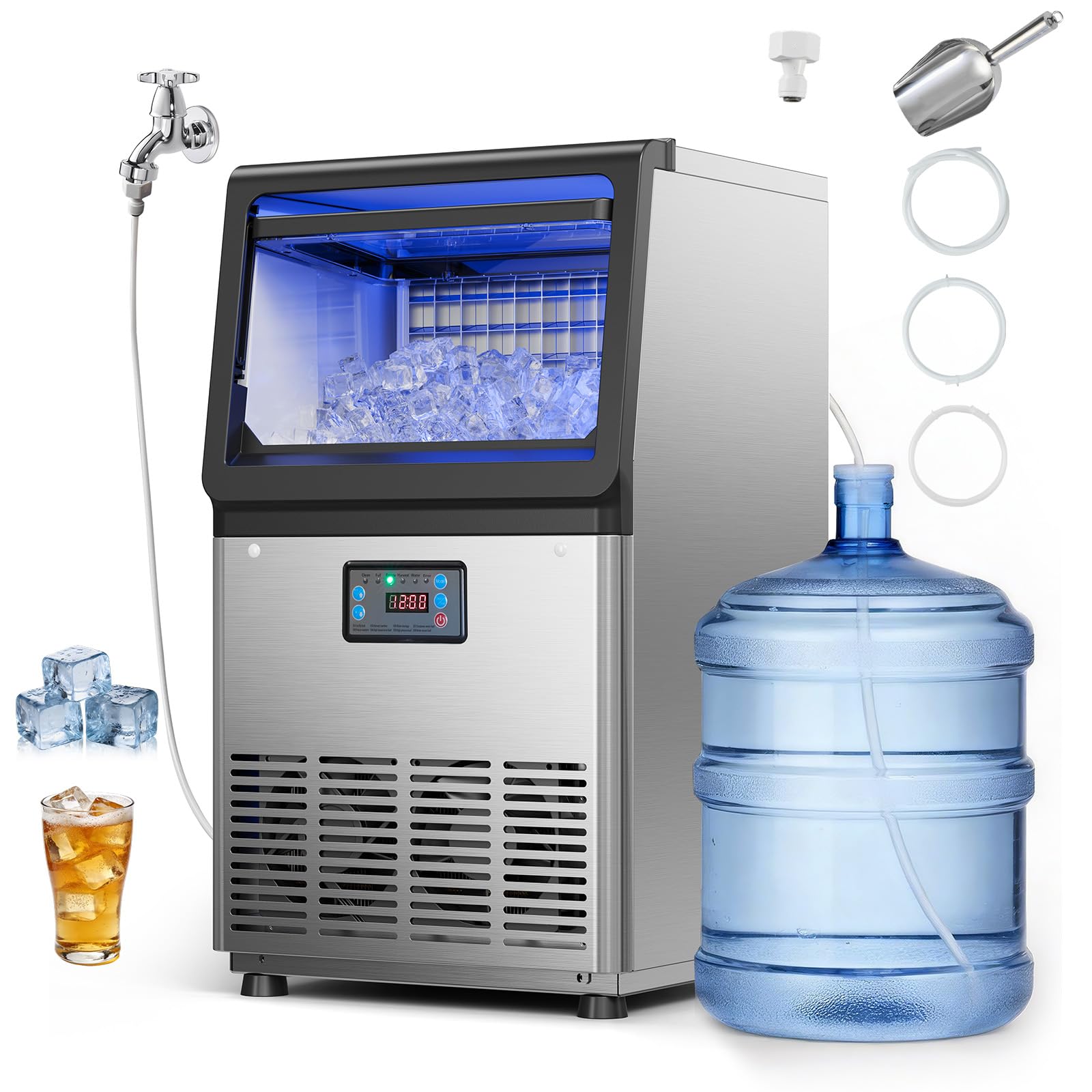 VEVOR Macchina per Ghiaccio Commerciale, Macchina per Cubetti di Ghiaccio Fabbricatore Ghiacci in Acciaio Inox 41 kg/24h, Capienza di Stoccaggio 6 kg, Bar, Caffetteria, Ristorante, Bevande Ghiacciate