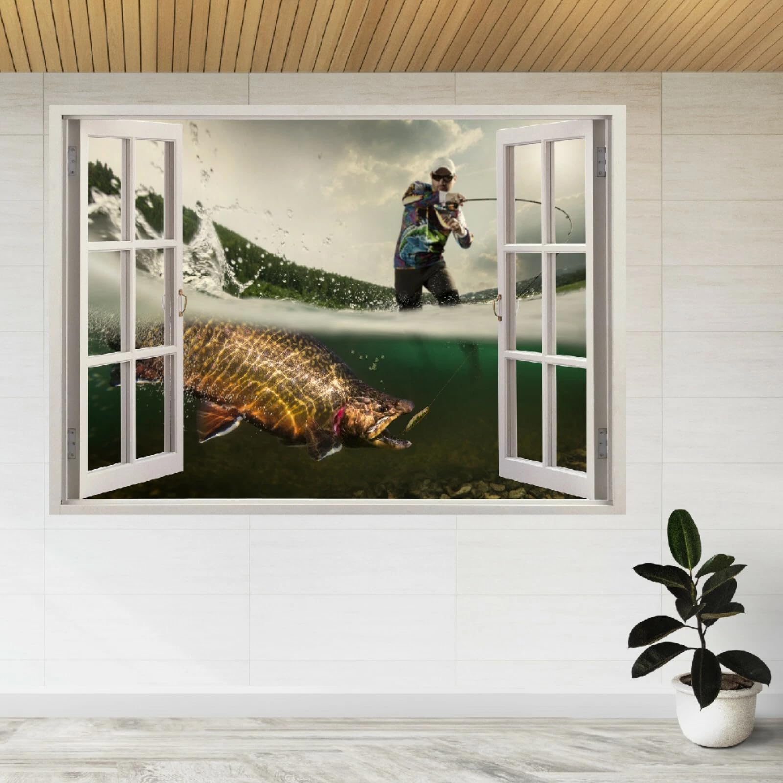 Vinilos Decorativos 3D Rotos Pesca De Peces Tatuaje de pared vinilo extraíble decoración del hogar Calcomanías impermeables para Guardería Habitación Decoración de pared 70x122cm