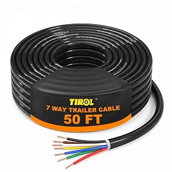TIROL 50 FT 7 Way Trailer Wire 14 Gauge 7 Conductor 32% Copper CCA