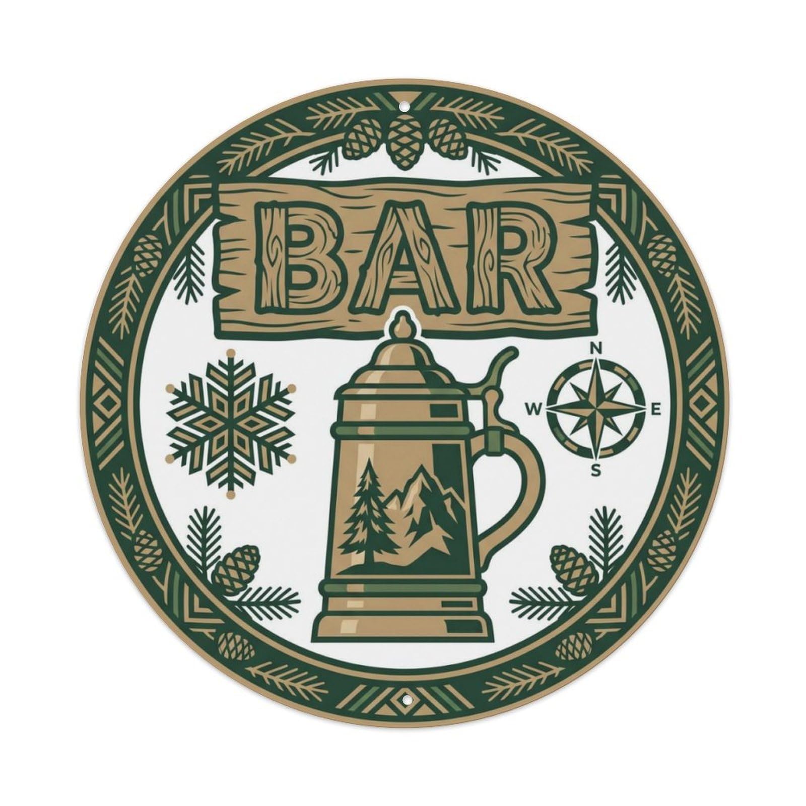 BAR Alpine Tavern Shield Metal Tin Sign Plaque Wall Decor for Cafe, Club Bar, Office, Home Garden Round Metal Poster 8x8Inch