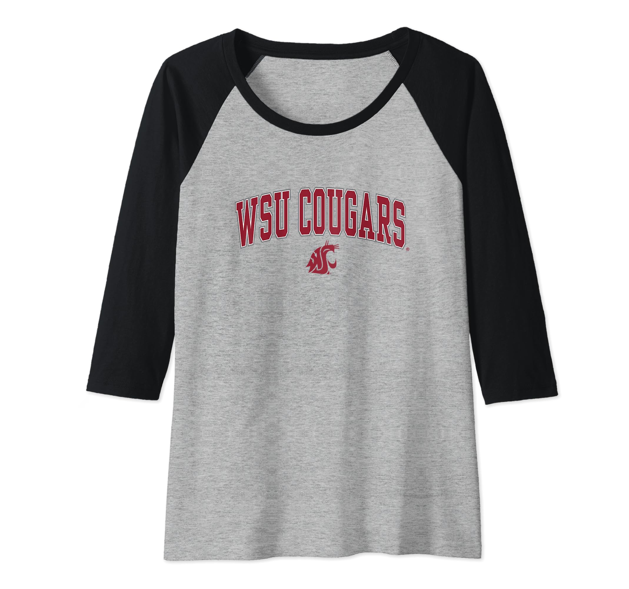 Washington State Cougars Womens Arch Over Heather Gray Raglan Baseball Tee