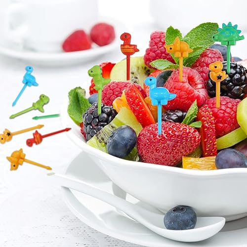 Miniatura 4 de 12 palillos de comida de animales para niños, lindos dinosaurios de dibujos animados de animales y frutas, accesorios reutilizables de almuerzo para