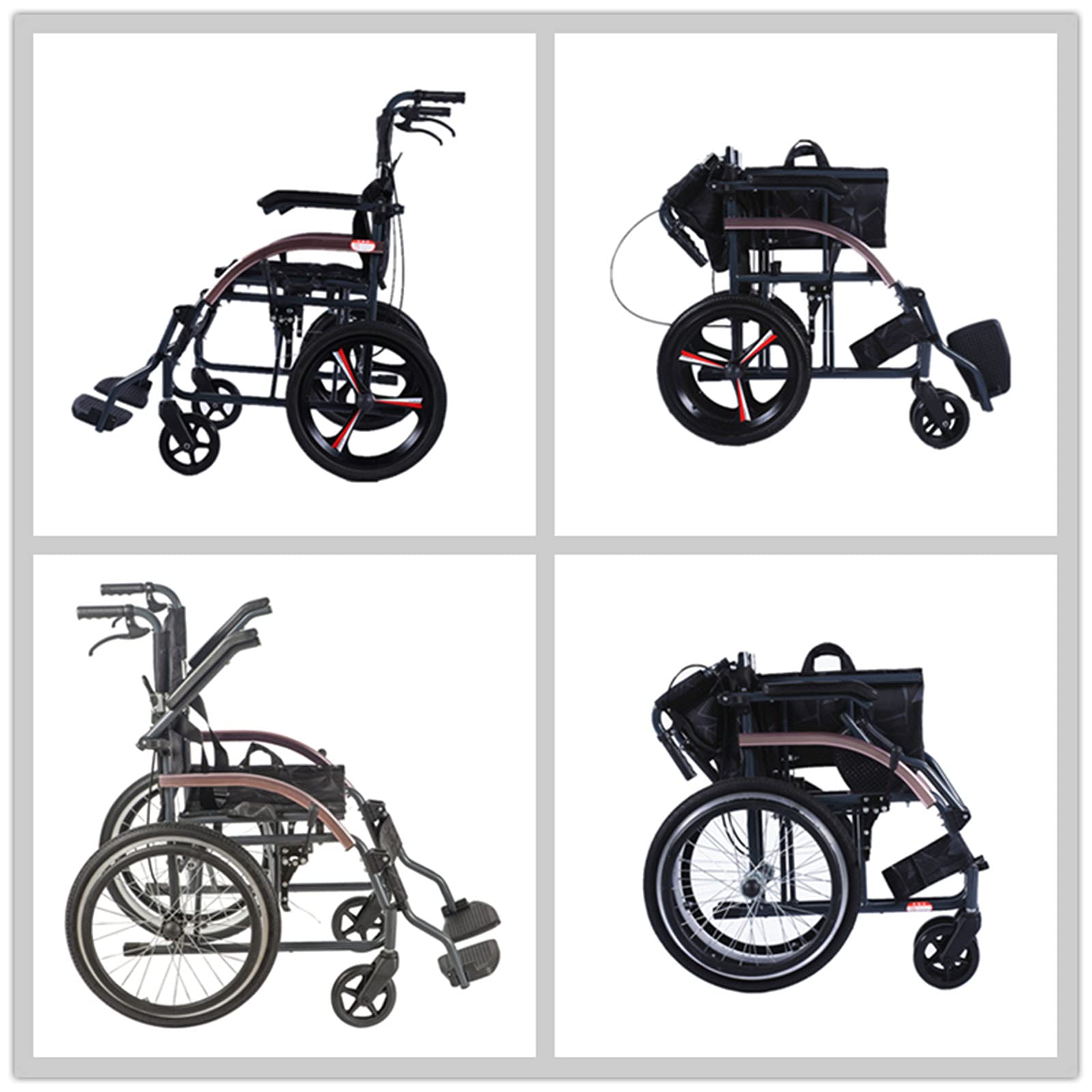Silla de Ruedas Manual Ultraligera ergonómica, Silla de Ruedas Manual Plegable de Aluminio para discapacitados
