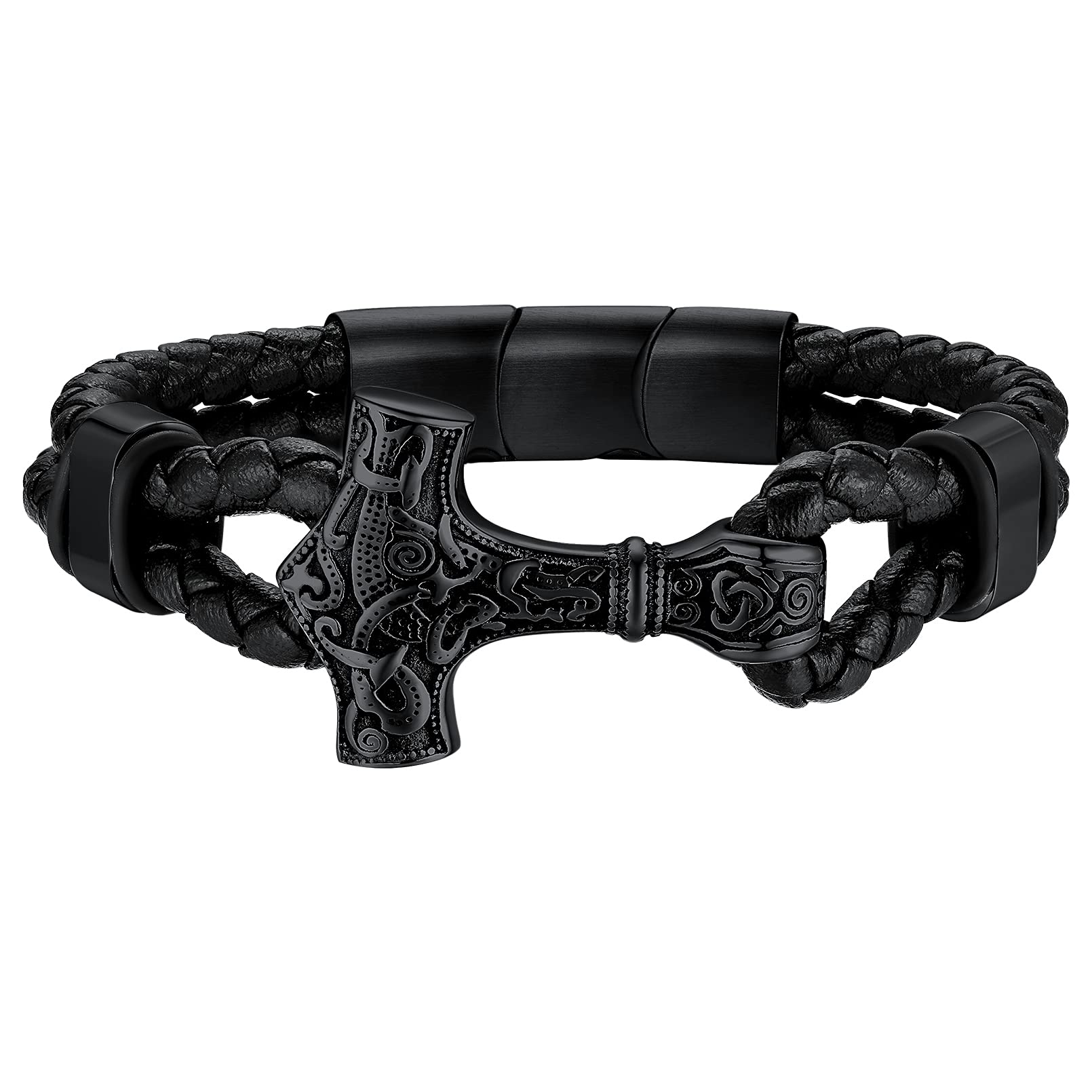 FaithHeart FaithHeart Pulsera Cuero Vikinga Martillo Pulseras Hombre Trenzado 21cm/23cm con Cierre Magnético Acero Inoxidable Joyas para Padre Hijo Novio Marido Recycled Claim Standard 100