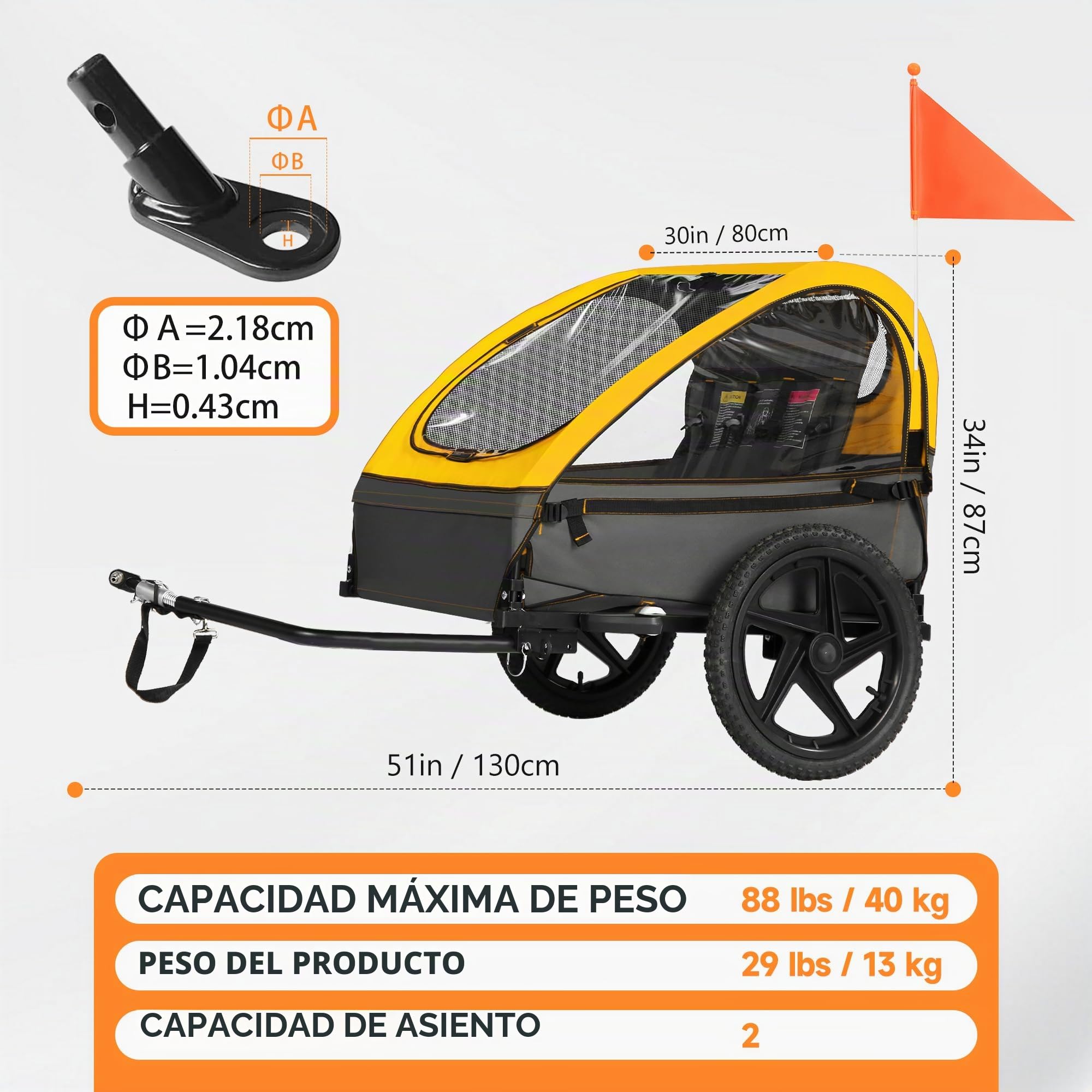 Remolque para Bicicleta Fiximaster, Remolque para Bicicleta para niños, Asiento ergonómico, Montaje Sencillo, Plegable, con neumáticos de Aire y Bolsas de Almacenamiento