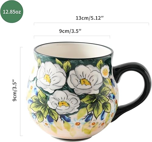 Miniatura 3 de ALMA Taza de café de cerámica de otoño actualizada 2025, 12 onzas, taza de flores, taza de té única hecha a mano para festivales, microondas y horno