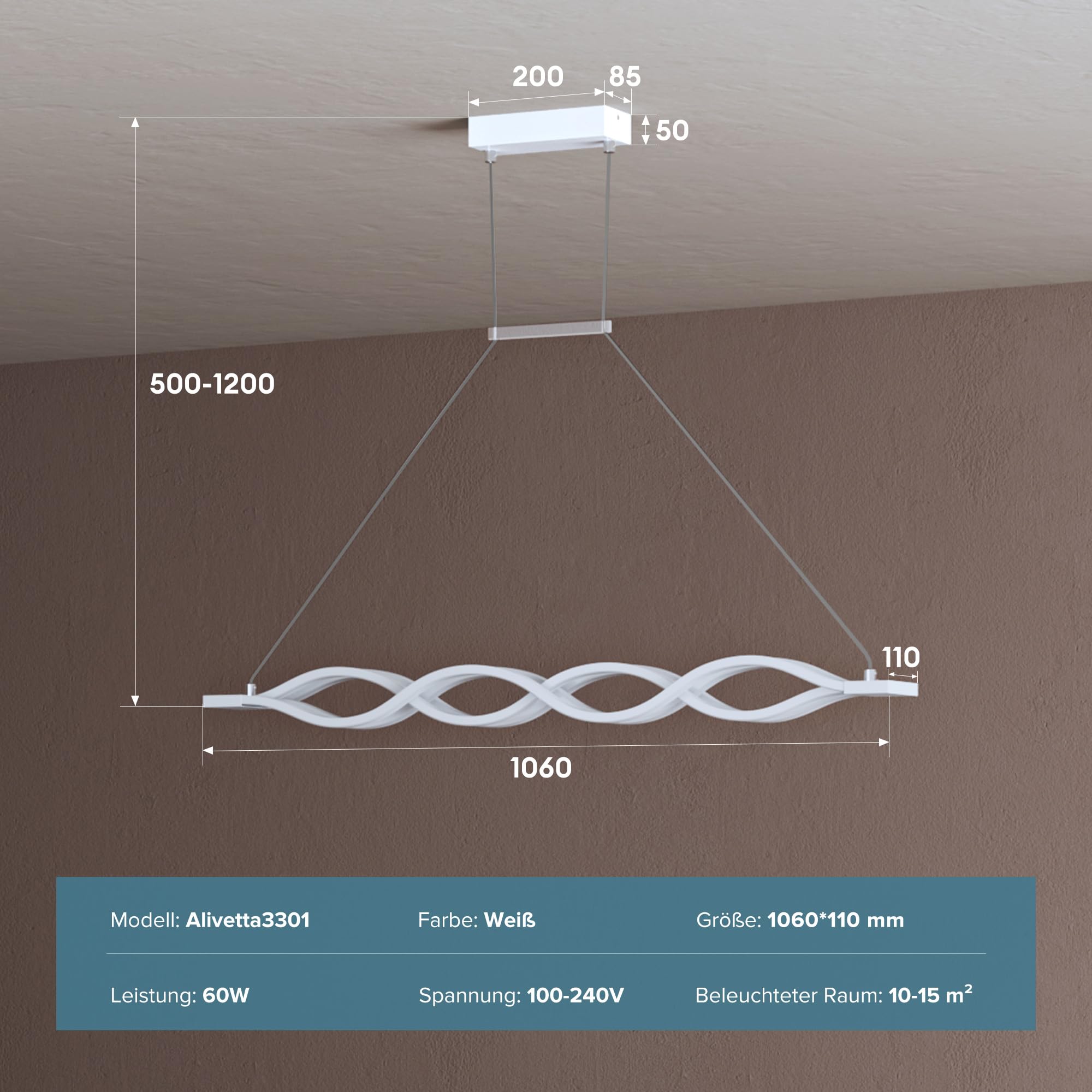 doporro Pendelleuchte Esstisch LED 60W Dimmbar mit Fernbedienung Weiß | Hängelampe Esstisch Höhenverstellbare Esszimmerlampe Intelligente Nachtlicht-& Speicherfunktion für Wohnzimmer, Alivetta3301