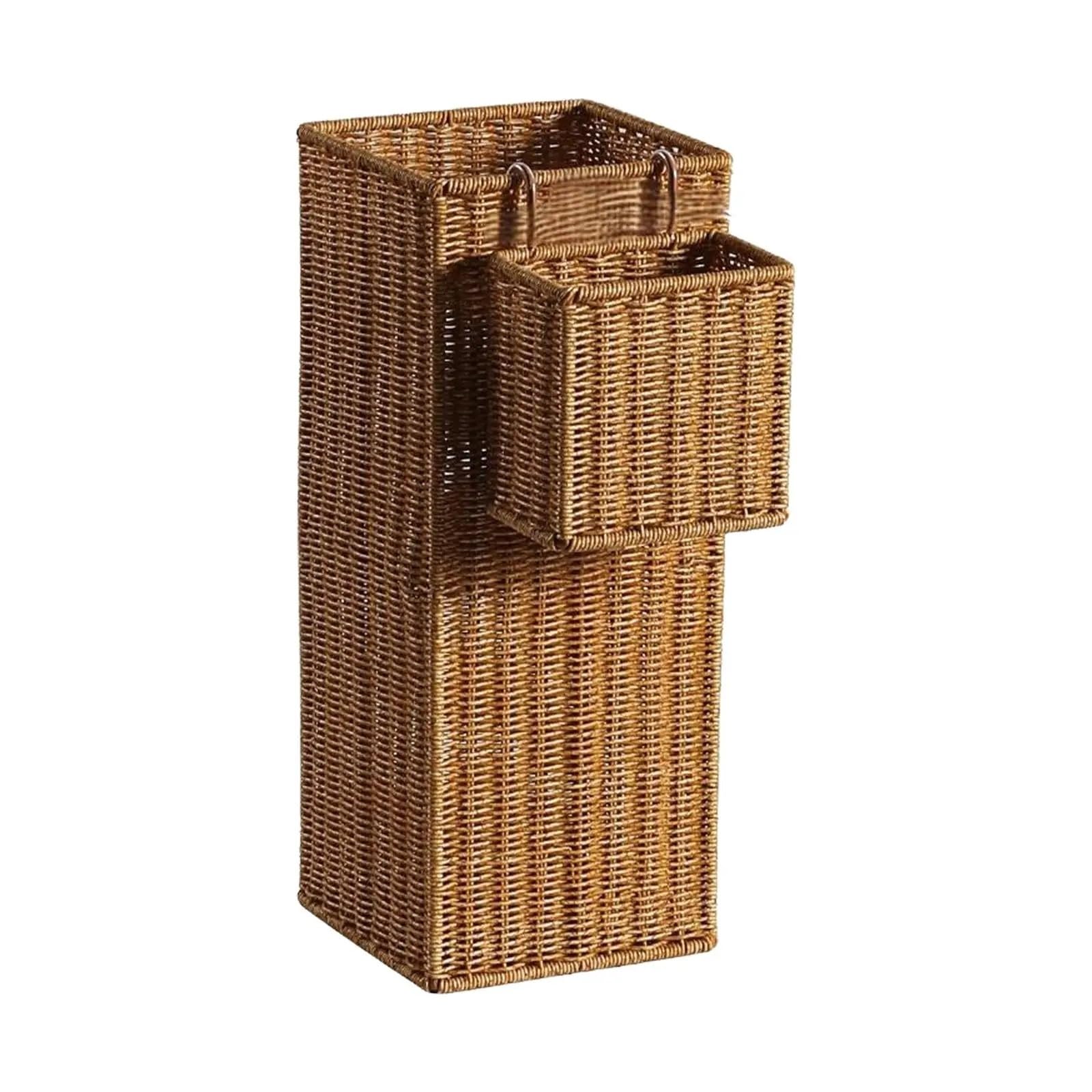 PSNKLMM Umbrella Stand PE Rattan Woven Indoor Entryway Organizer Basket Square Floor Drip Bin For Hotel Dormitory