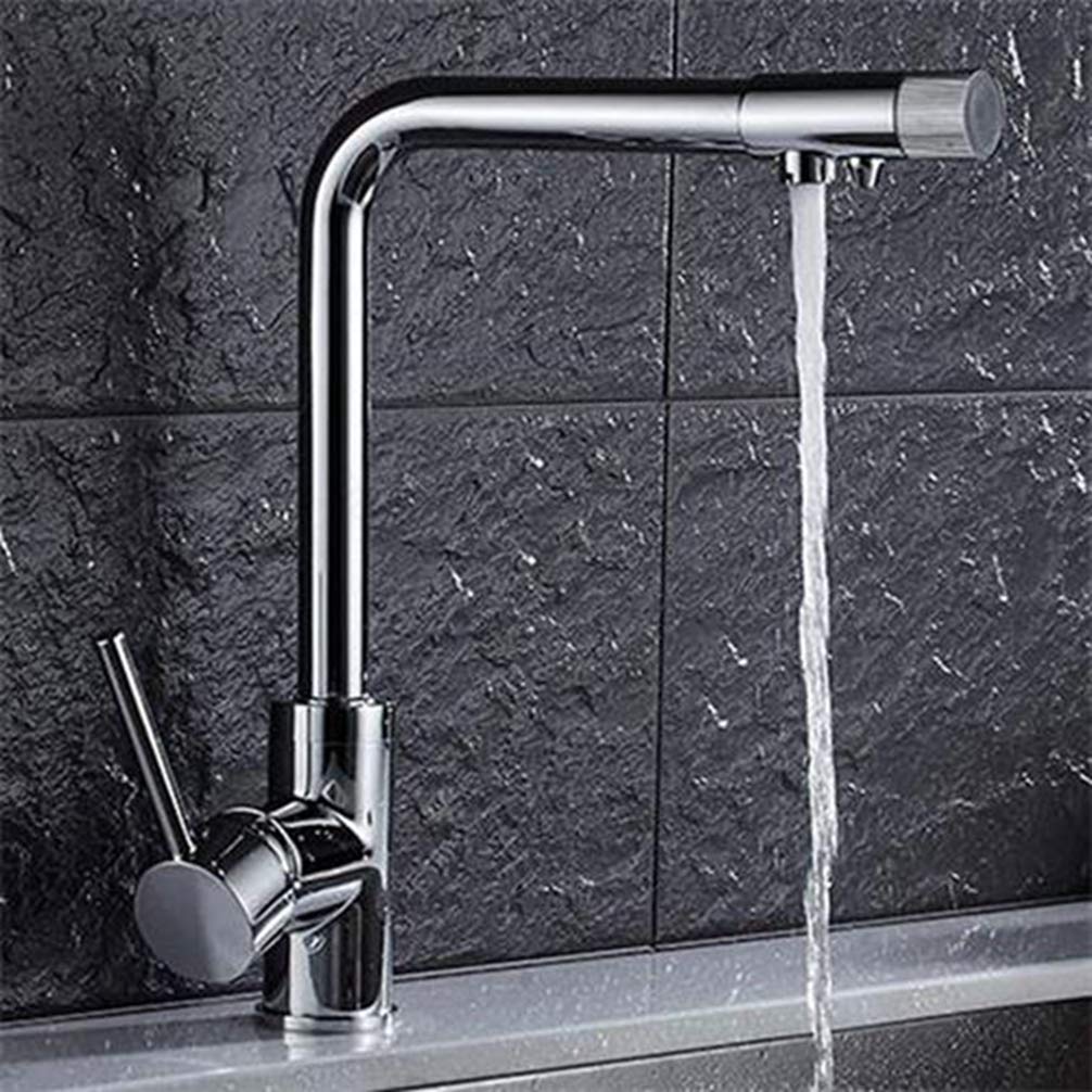 ZYCHSJXA Gold/Black/Chrome/Oatmeal Brass Kitchen Faucets 360 Rotation Mixer Tap 3 Way Faucet Water Purification Sink Tap,Chrome