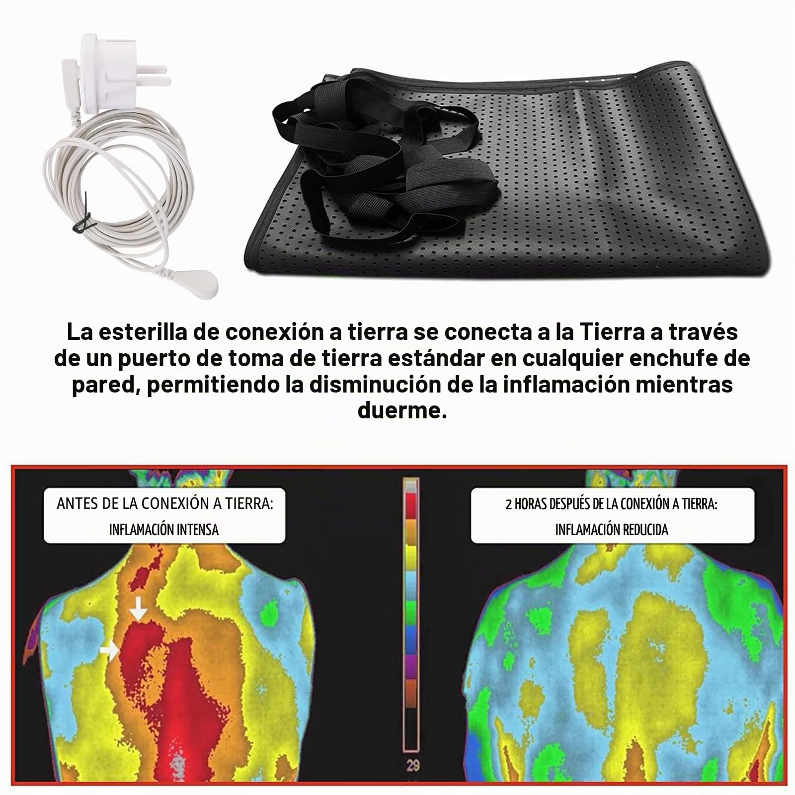 Juego de cama de puesta a tierra, alfombrilla de tierra para mejorar el sueño, colchoneta transpirable con correas elásticas (68 x 185 cm)