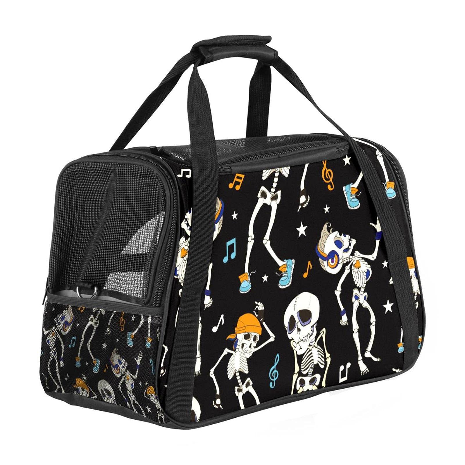 Sac transport de chat pliable et aéré avec motif squelette