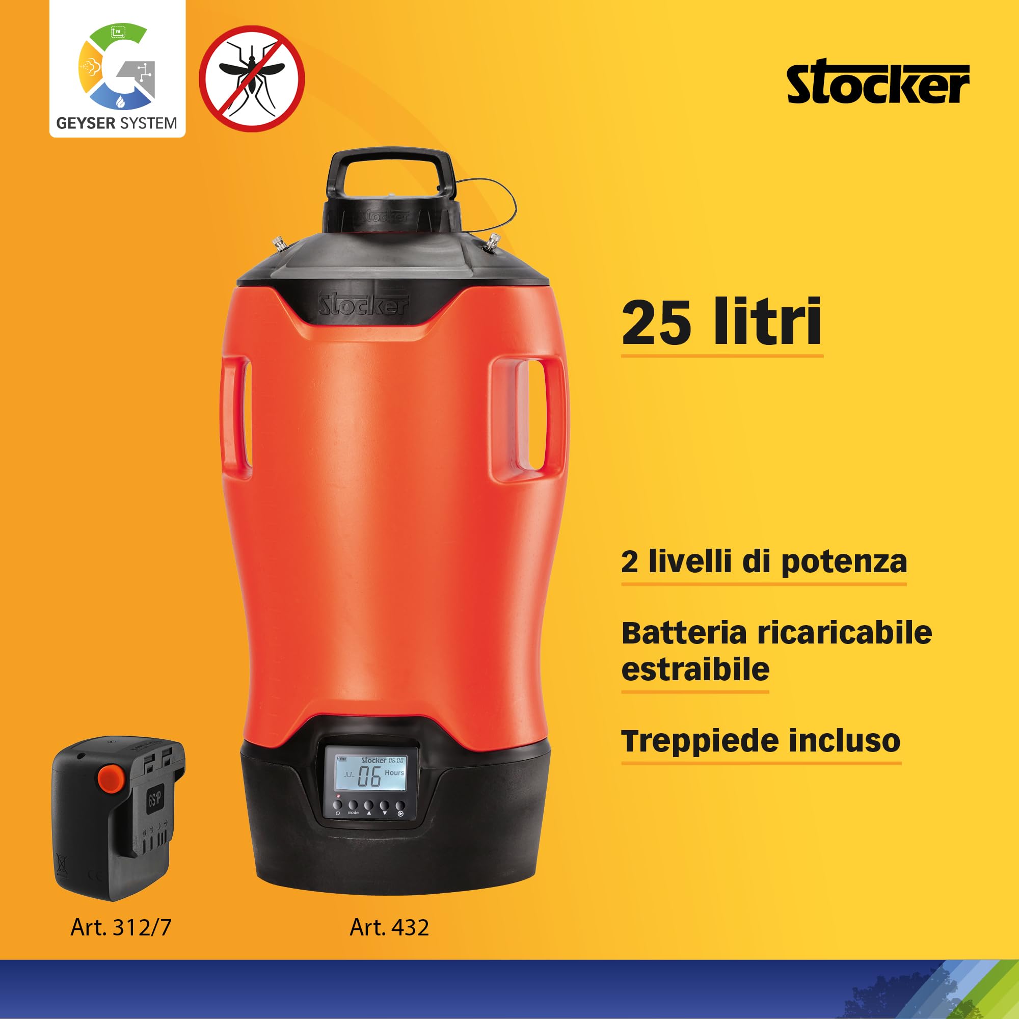 STOCKER - Nébuliseur de jardin électrique Geyser Evolution 25 L - Batterie 21 V - Kit complet anti-moustiques - Extensible jusqu'à 135 m