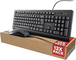 Trust Taro 12 Pack - 12x Wired Keyboard and Mouse Set - Qwerty UK Layout, Full-Size Keyboard, Spill-Resistant, 1.8 m Cable, USB Plug and Play, Quiet Combo for PC and Laptop - Black