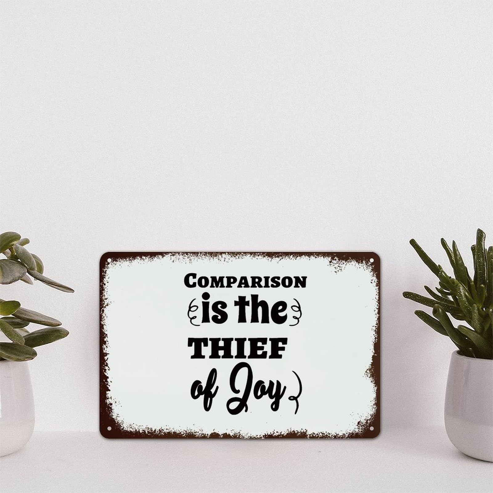 Yelolyio Funny Sayings Vintage Aluminum Plaque Comparison Is The Thief Of Joy Metal Tin Sign Wall Decoration 8X12in For Cafe Coffee Bars Restaurants Pubs Man Cave Decor
