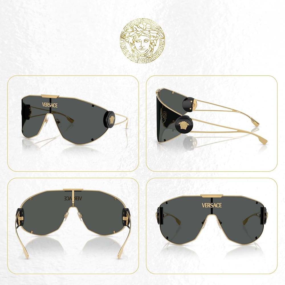 Versace VE2268 100287 42MM Gold/Dark Grey Shield Sunglasses Versace VE2268 100287 42MM Gold/Dark Grey Shield Sunglasses