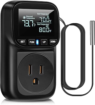 Diymore Digital Temperature Controller Outlet - 1800W Plug-in Thermostat with Heating & Cooling Modes,104F to 210F Range for Greenhouse, Reptile, Incubator & Pool