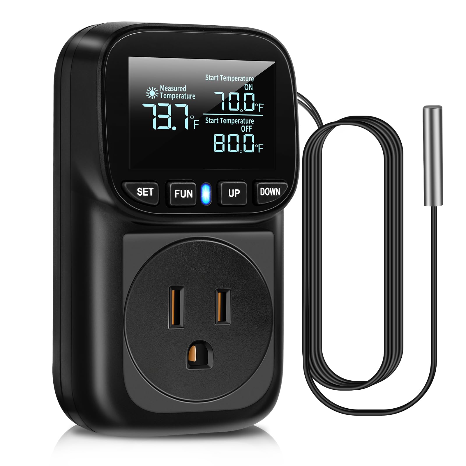 Diymore Digital Temperature Controller Outlet - 1800W Plug-in Thermostat with Heating &amp; Cooling Modes, -104°F to 210°F Range for Greenhouse, Reptile, Incubator &amp; Pool
