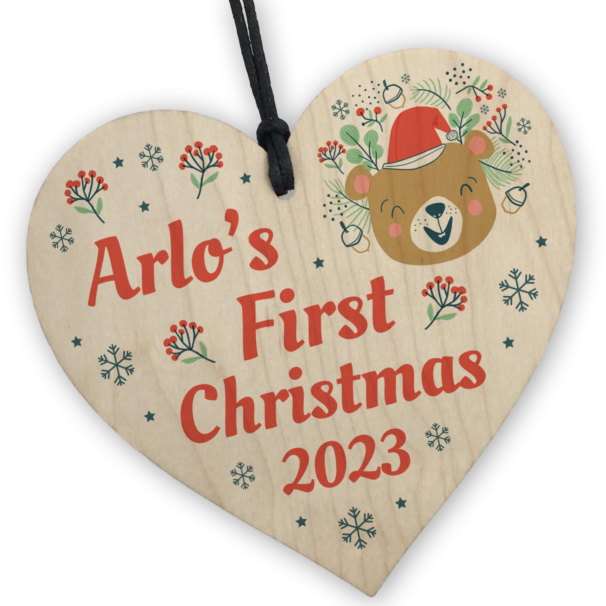 Red Ocean Personalised Babys First Christmas Bauble Tree Decoration Keepsake For Son Daughter Child Hanging Christmas Wooden Bauble