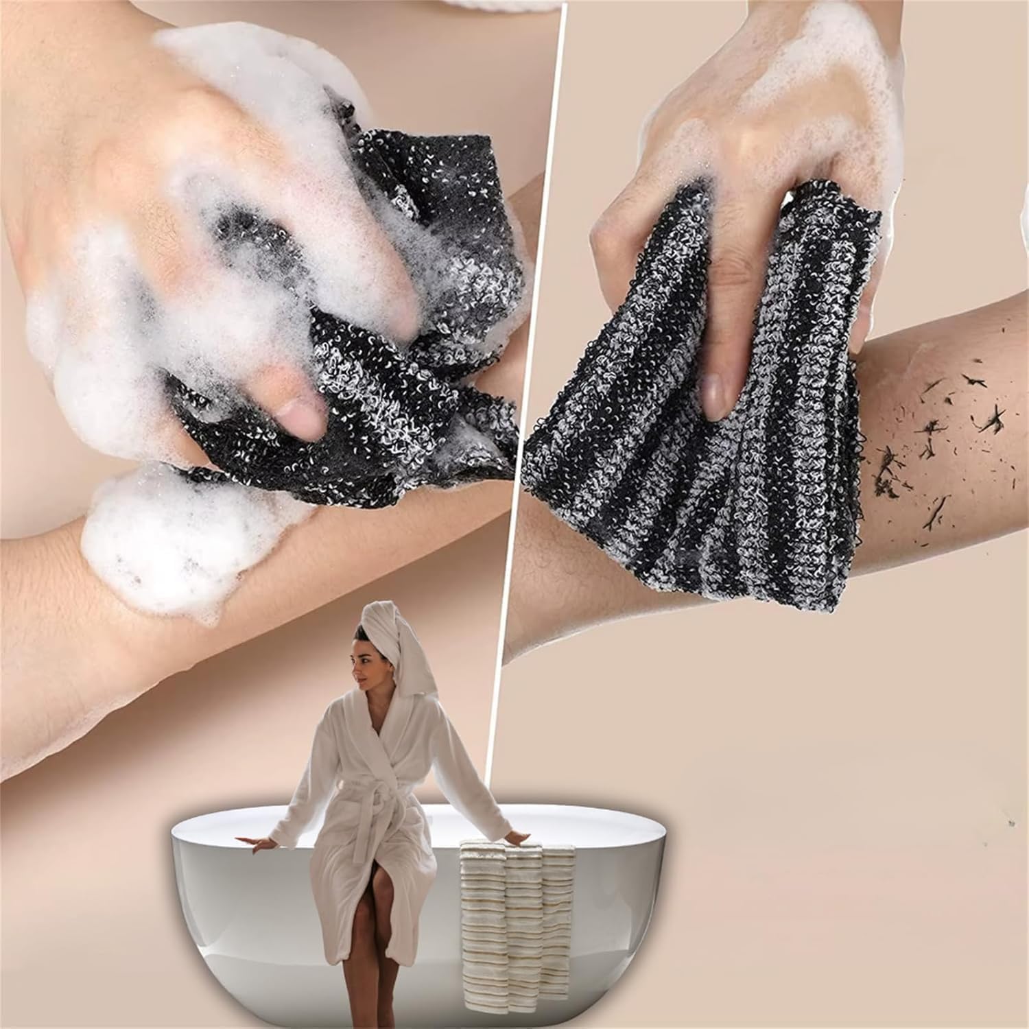 Exfoliating Shower Towel - 2-in-1 Dual Sides Body Scrubber & Face Washcloth for Smooth Skin, Premium Exfoliator Back Scrubber Gentle on Sensitive Skin, Quick Drying All Skin Types (4pc)