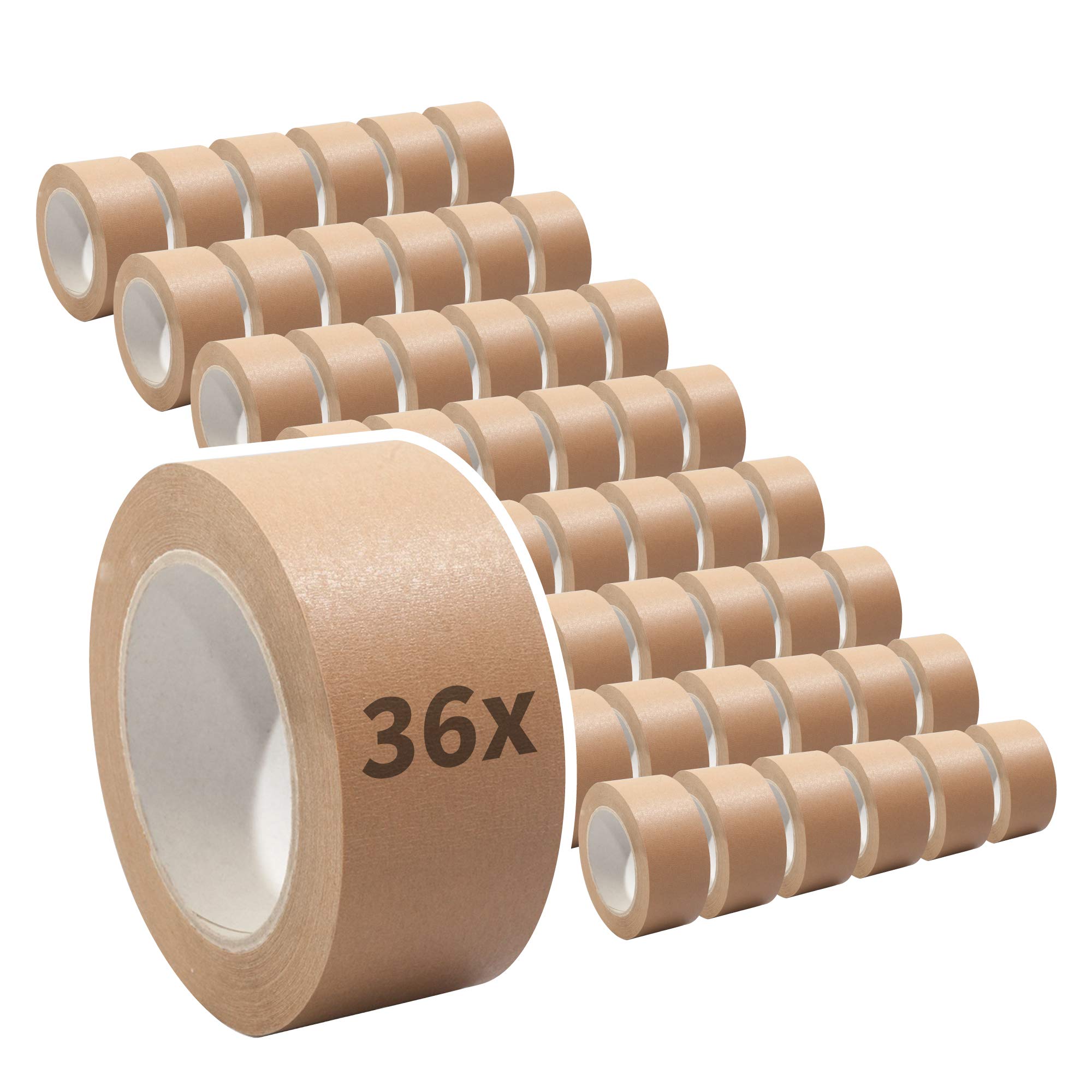 Papier Packband - Umweltfreundliches Klebeband für Karton & Versand - FSC Mix - Nachhaltig, stark klebend, recycelbar - 50mm x 50m braun, Menge:36