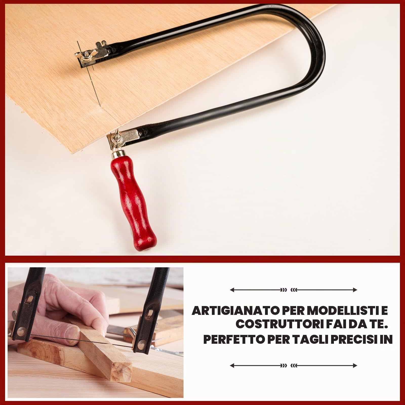Set di Seghetti da Traforo Comprendente 4 Lame per Seghe (4#6#8#10#) Chiave di Montaggio e Archetto per Seghetti da Traforo per Metallo e Legno Sega da Ferro Piccola Girevole a 360 Gradi