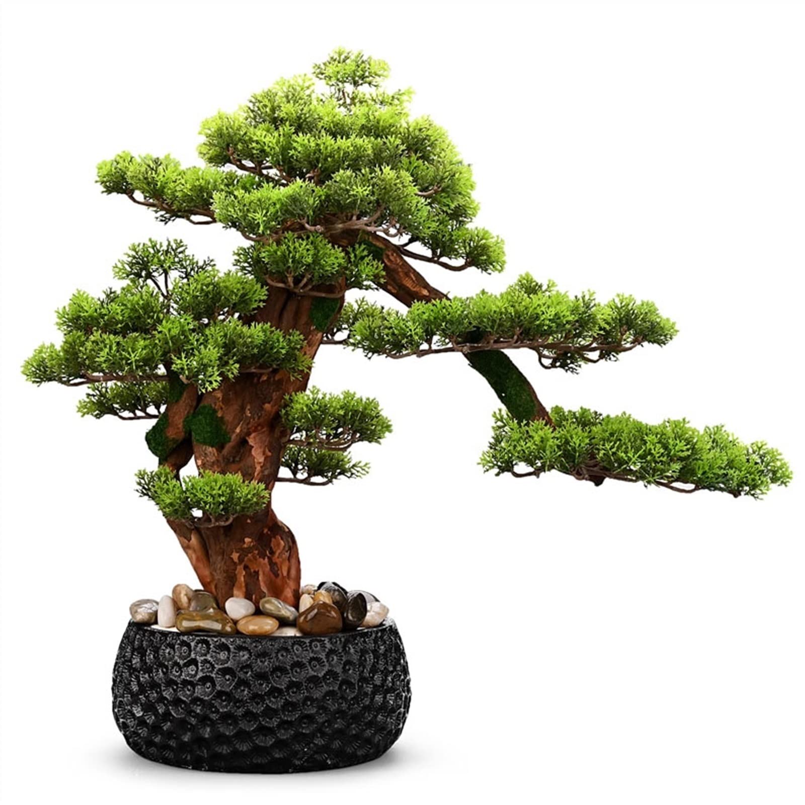 AYCDL Artificial Plants Indoor Chinese Entrance Welcome Pine Bonsai Indoor Greenery Large Potted Plant Simulation Plant Ornament with Black Ceramic Flower Pot Decorat,