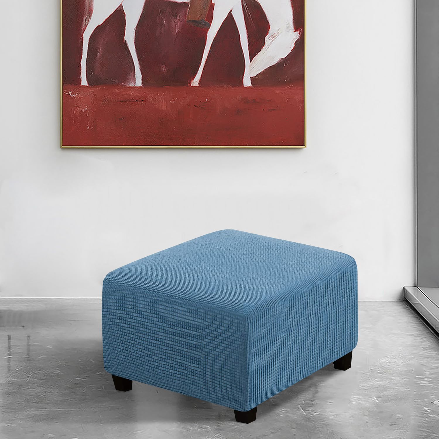Housse De Repose-Pieds HJLRR En Jacquard Épais - Amovible, Antidérapante, Lavable - Bleu Sarcelle Taille M