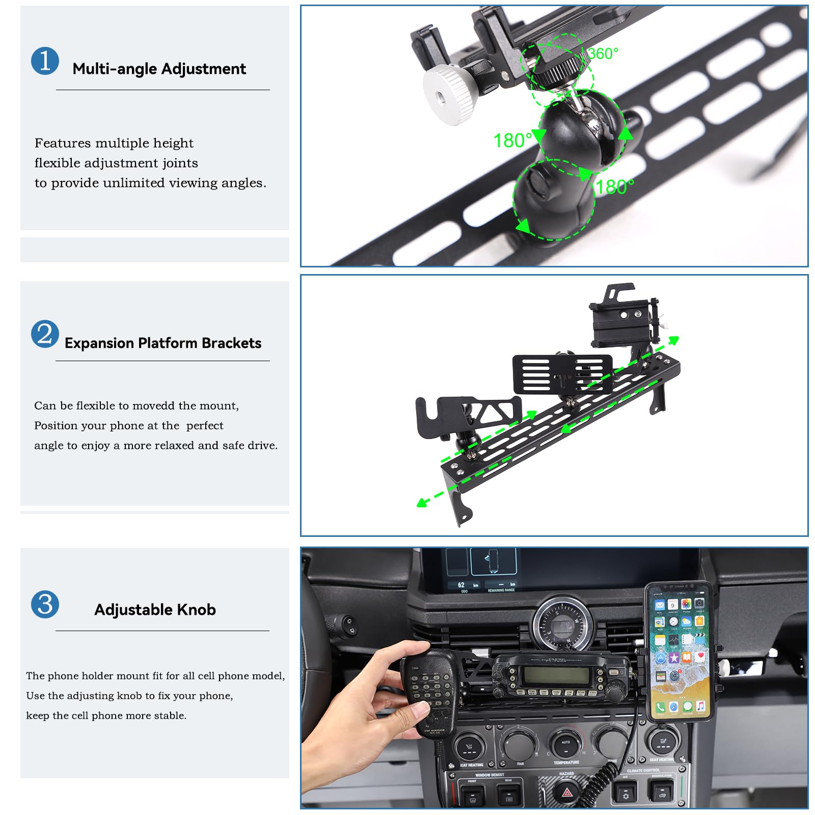 Compatibile con Ineos Grenadier 2020-2024 Supporto per telefono cellulare con controllo centralizzato per auto con supporto GPS per walkie talkie (stile A)