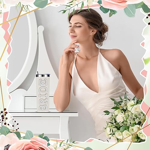 Miniatura 10 de Zhehao Vasos de acero inoxidable de 20 onzas con tapa y pajita, para novia, regalos para novia, despedida de soltera, fiesta de compromiso