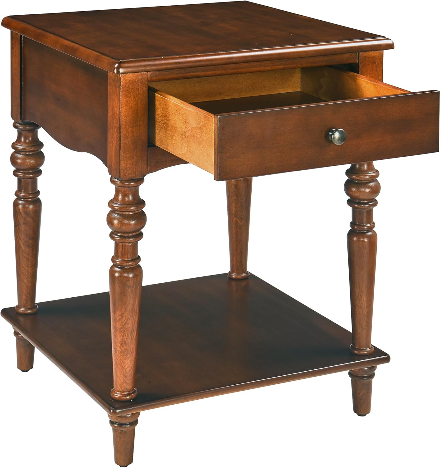 MODERION End Table with Drawer and Storage Shelf, Solid Wood Sofa Side Table, Square Beside Table, Telephone Table for Living Room,18.9"L x 18.9"W x 24"H, No-Tools Assembly, Caramel Brown BZ-C008-DR