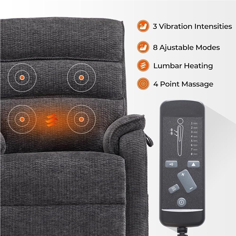 Recliner Sofa PU Leather Adjustable Power Lift Recliner Chair Lay Flat Heat Massage Adults Elderly Living Room