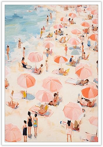Póster moderno de color rosa pastel, decoración de pared de playa de verano, divertida, impresión en lienzo de vaquera costera, pintura retro del