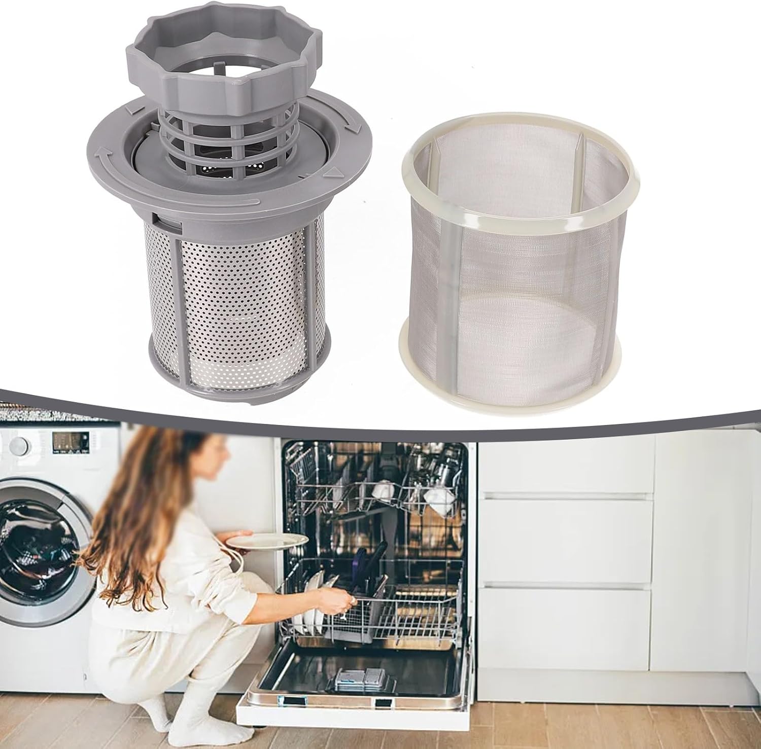 Dishwasher Filter Compatible with Bosch Neff Siemens 427903 170740, Replacement Mesh Filter for SGV SRS Series Models DWHD94EP SHE55RF5UC SHV68R53UC, Grey PP