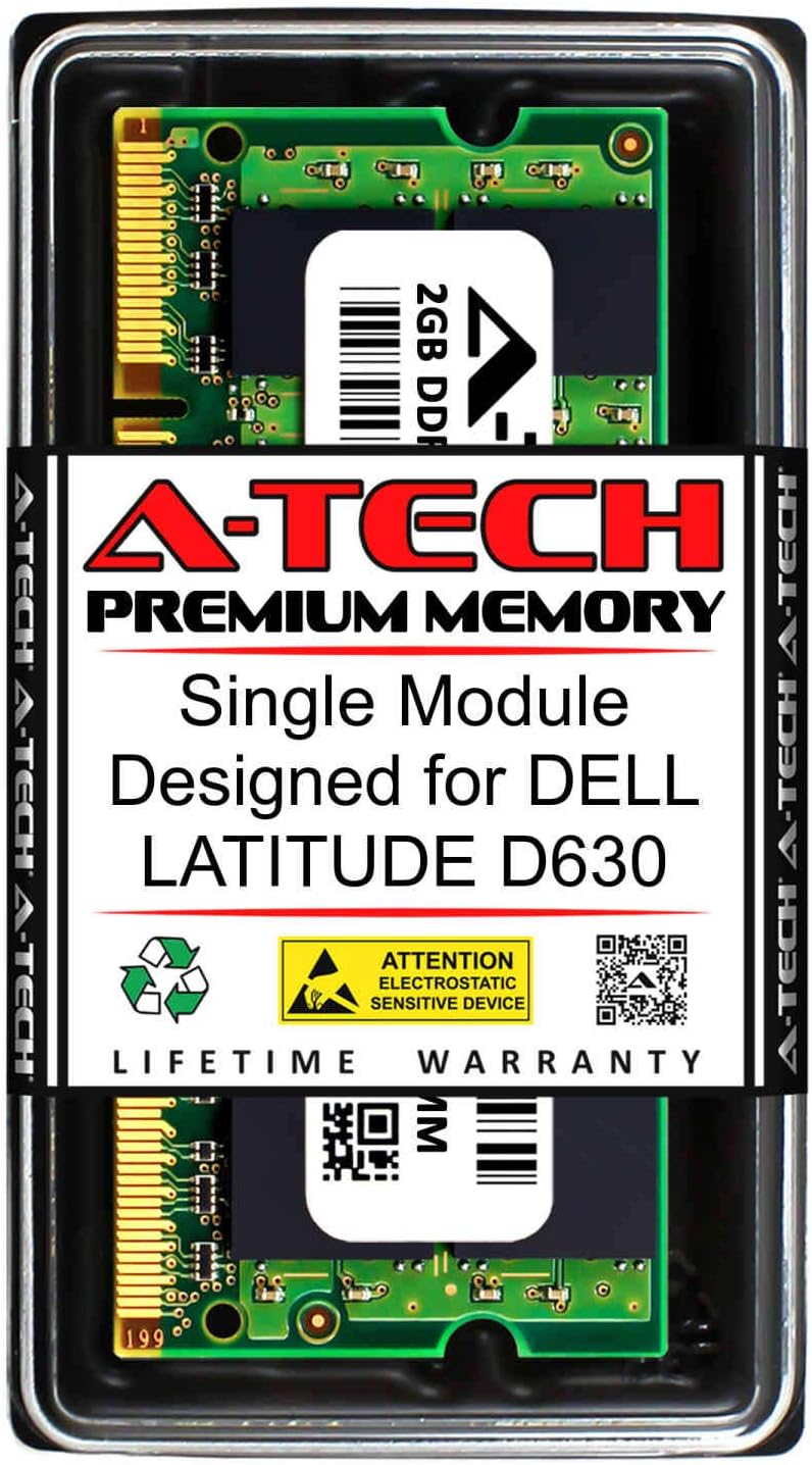 A-Tech 2GB RAM for DELL Latitude D630 | DDR2 667MHz SODIMM PC2-5300 200-Pin Non-ECC Memory Upgrade Module