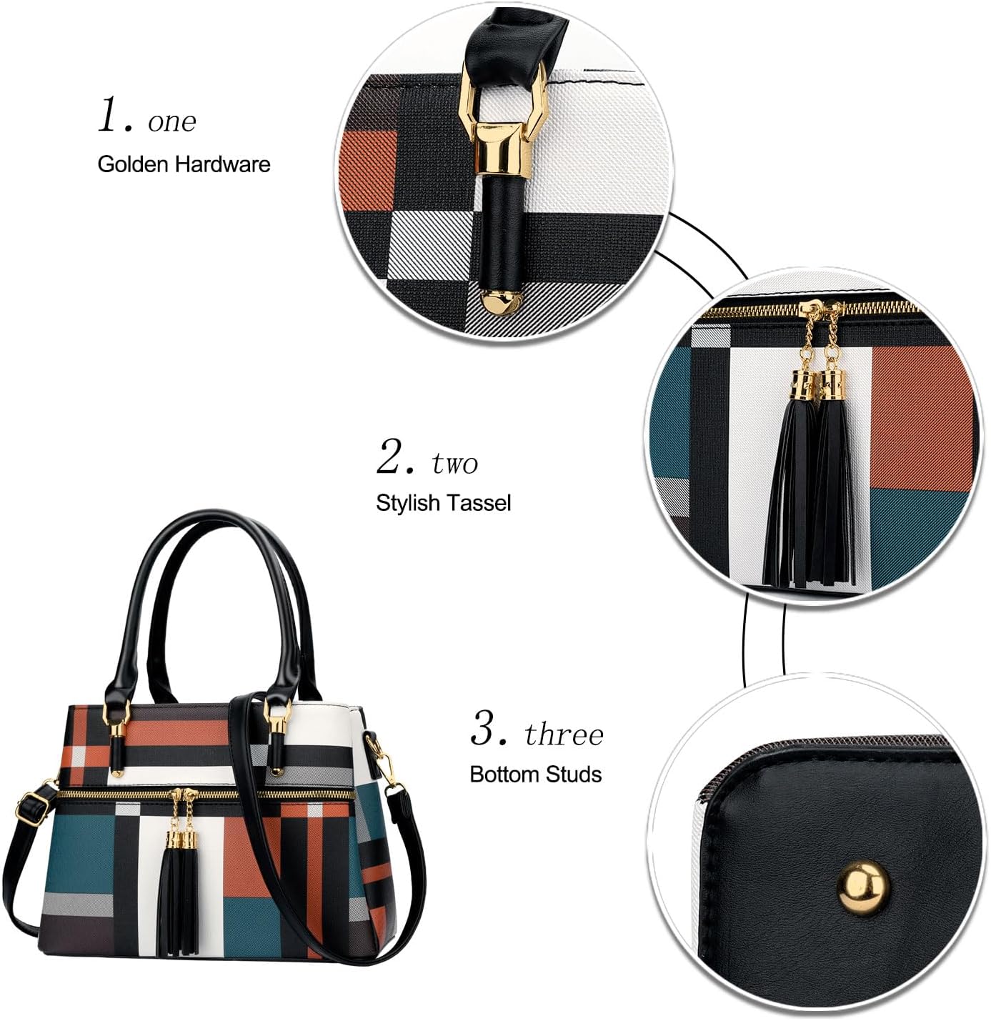 KKXIU Women Satchel Bags Handle Shoulder Handbags and Purses Pockets Zipper Leather Crossbody Bags - Image 3