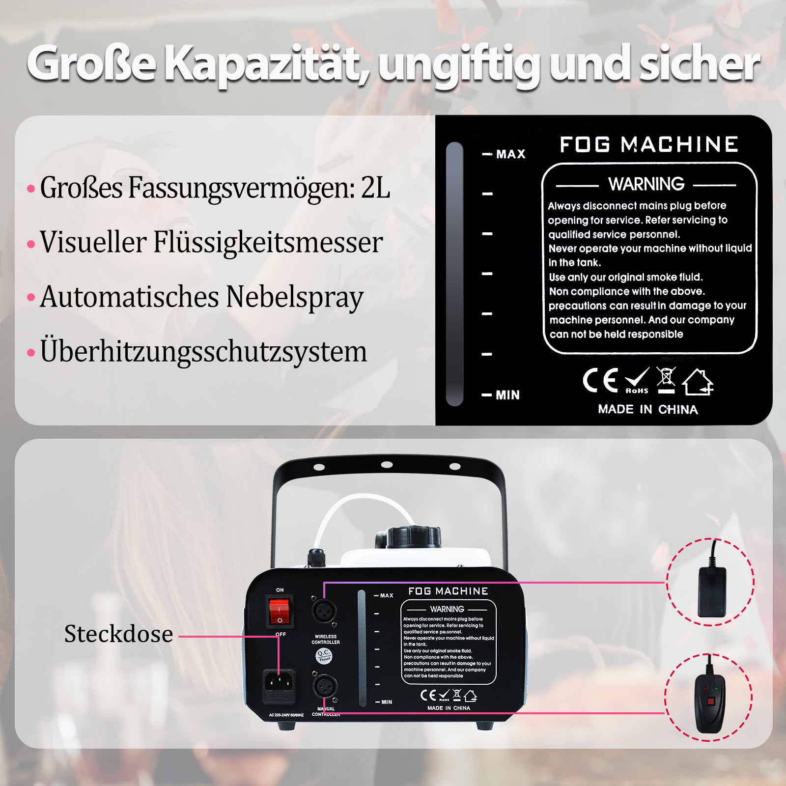 Telbum Nebelmaschine 1500 Watt Fernsteuerung Räuchermaschine 16000 CFM Fog Professionelle Fogger für DJ Bühne Party Hochzeit Events Halloween Weihnachten