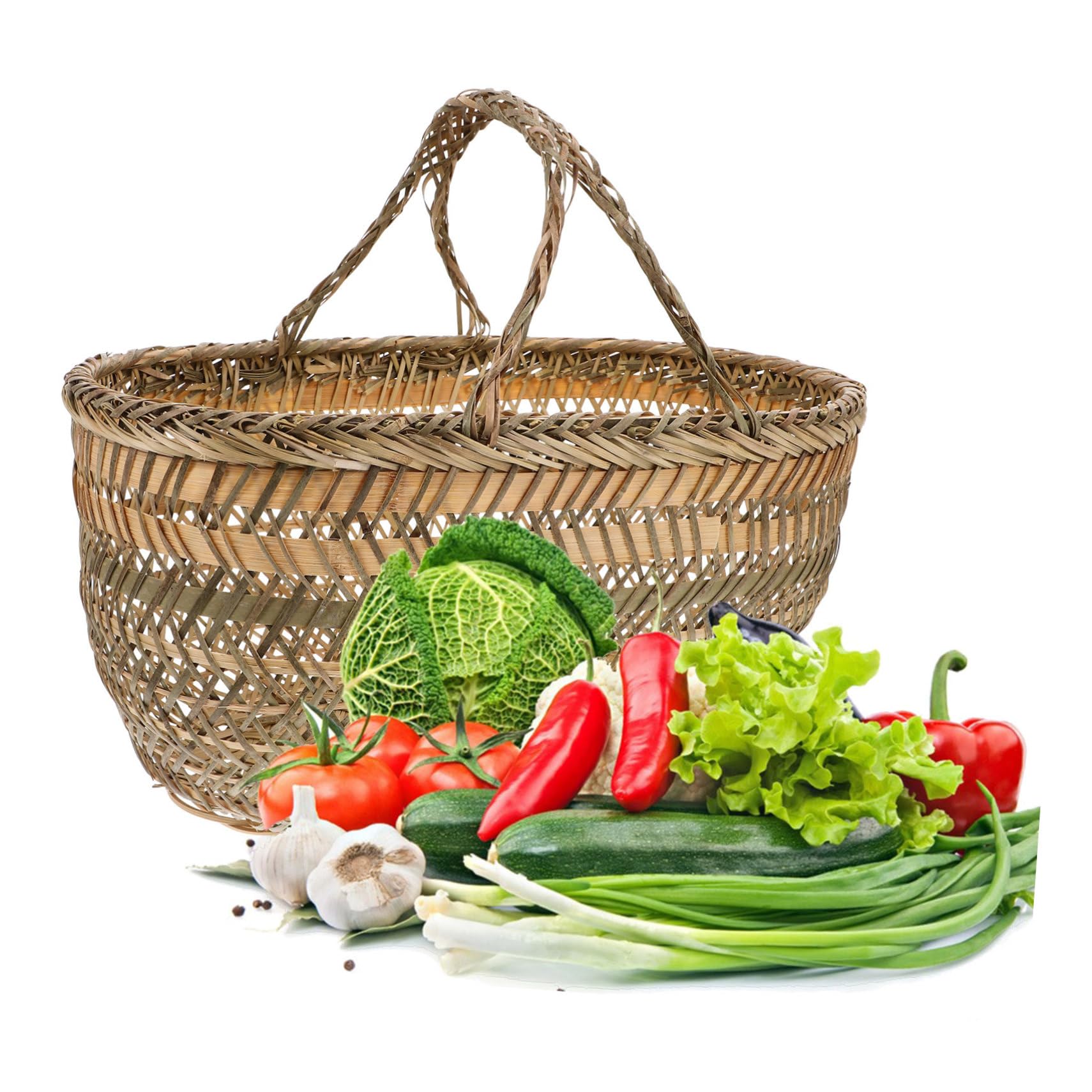 BESPORTBLE Cesta de almacenamiento de bambú rústico manejar Canasta de almacenamiento de mimbre para picnic Cesta de almacenamiento de mimbre para plantas titular de almacenamiento de picnic