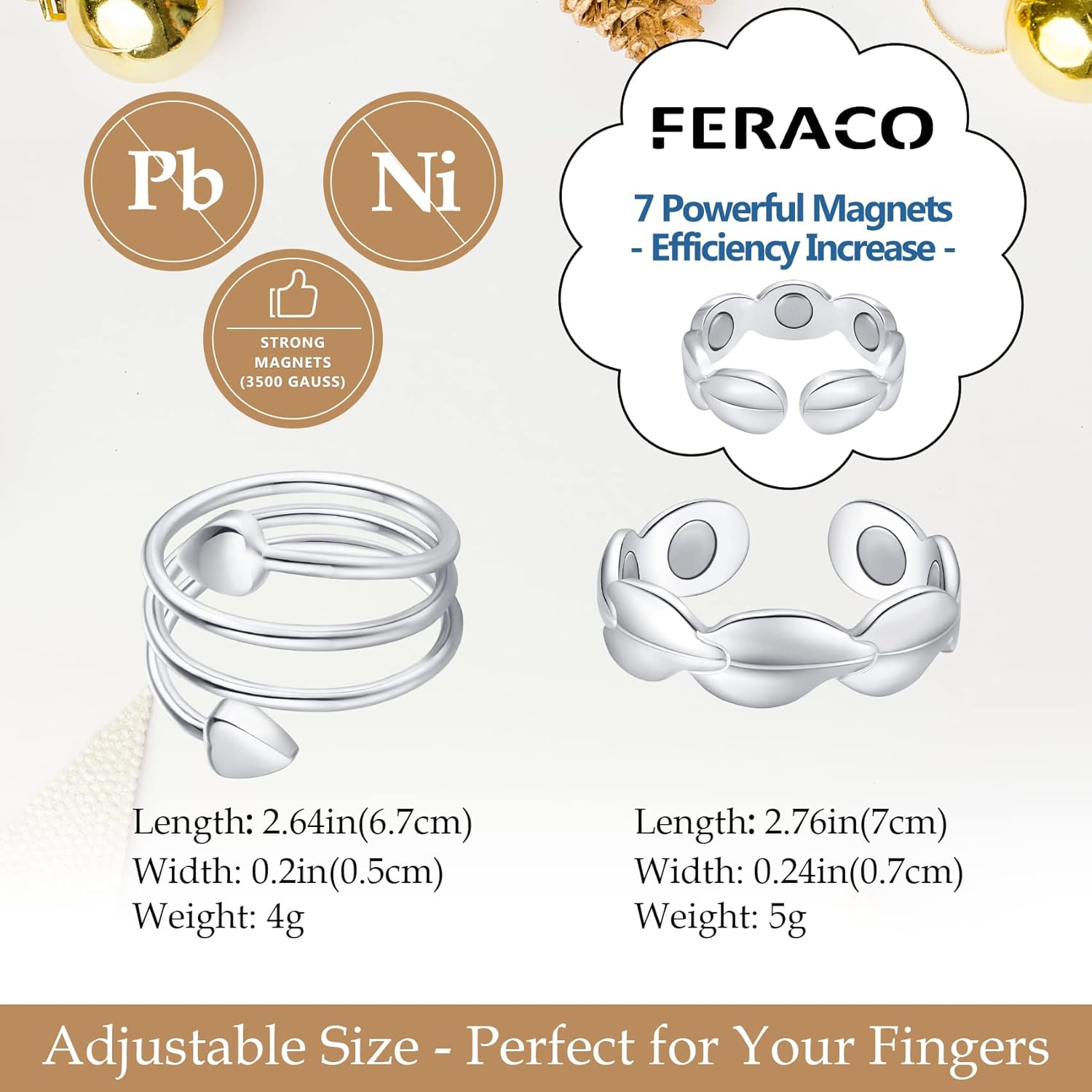 Feraco Copper Bracelet 3X Strength,Copper Rings,2 Magnetic Therapy Copper Jewelry with Powerful 3800 Gauss Magnets,Gift for Men Women