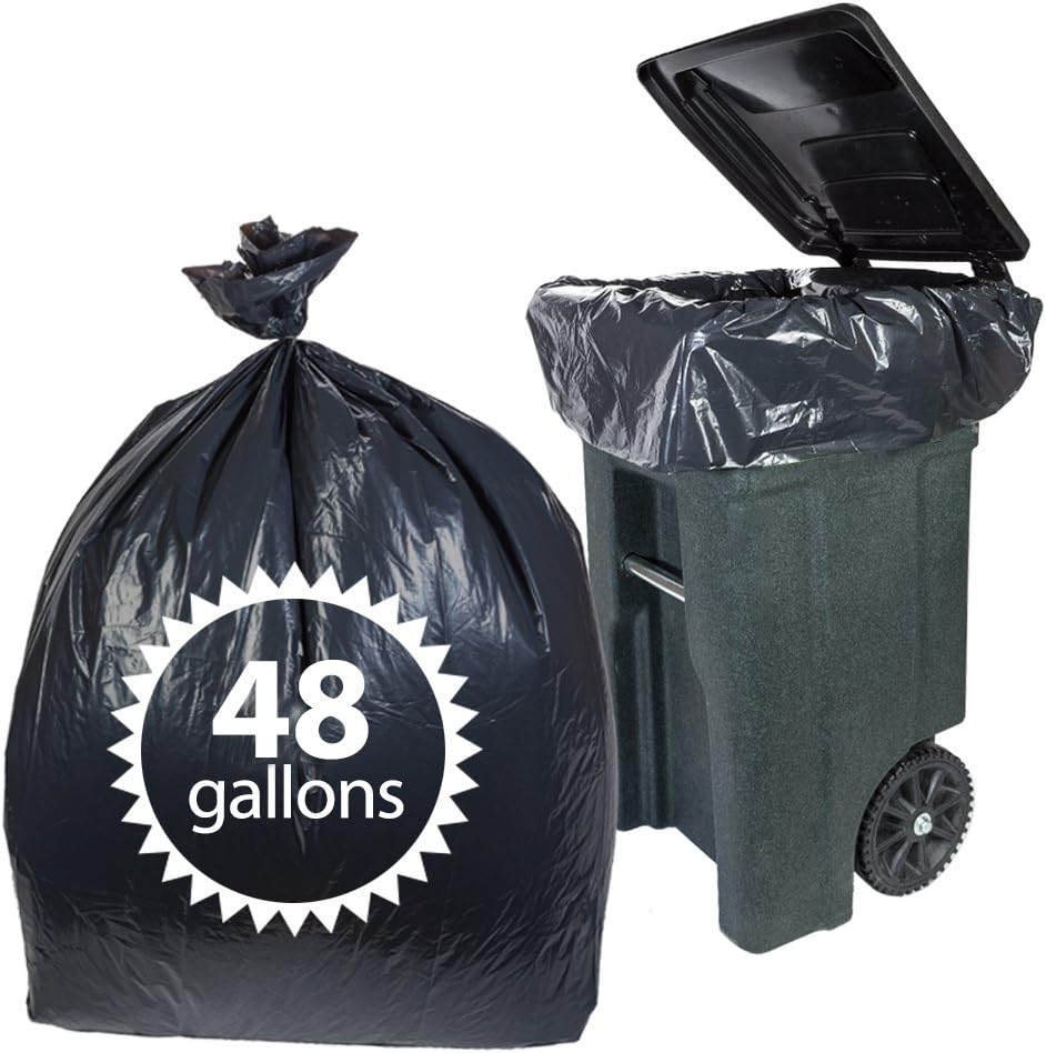 Toter 48 Gallon Trash Bags By Primode - 50 Count Heavy Duty Black Garbage Bag For Indoor Or Outdoor Use 46x54 MADE IN USA